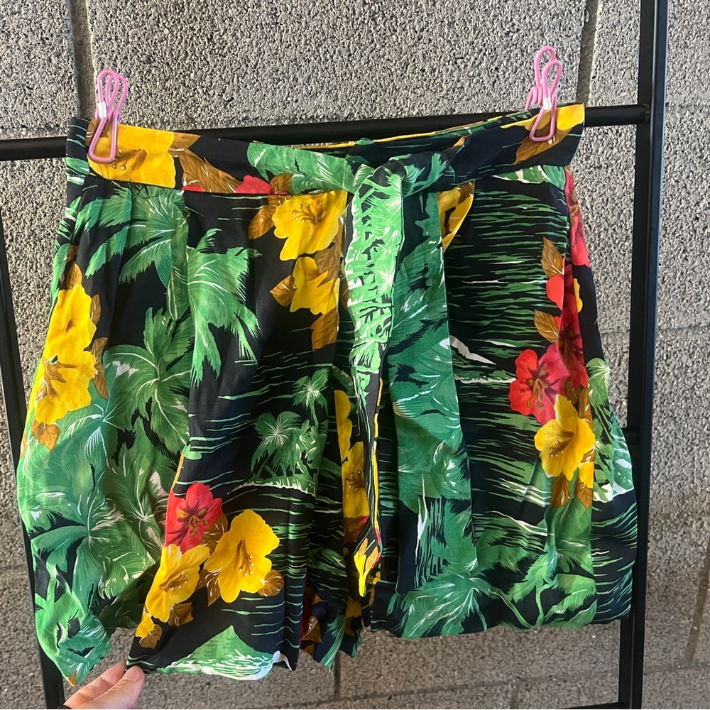 Zara High Waist Tropical Floral Shorts - Black, Green, Yellow, Red